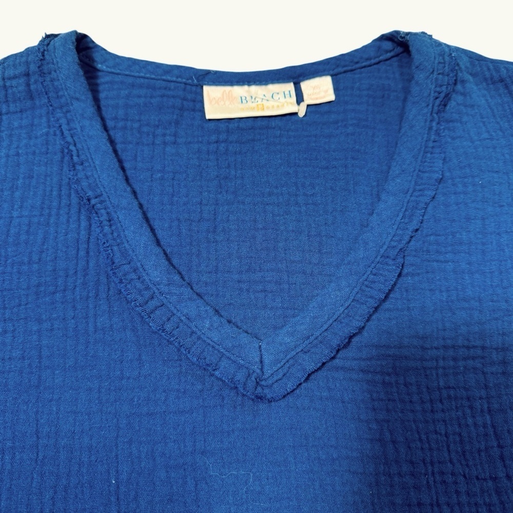 New Belle Beach by Kim Gravel Gauze V-Neck Nautical Navy Cotton Top Size XS - Picture 7 of 10